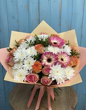 Букет цветов из:  Розы, Герберы и Хризантемы #REPLACE_PRED# Левой Россоши