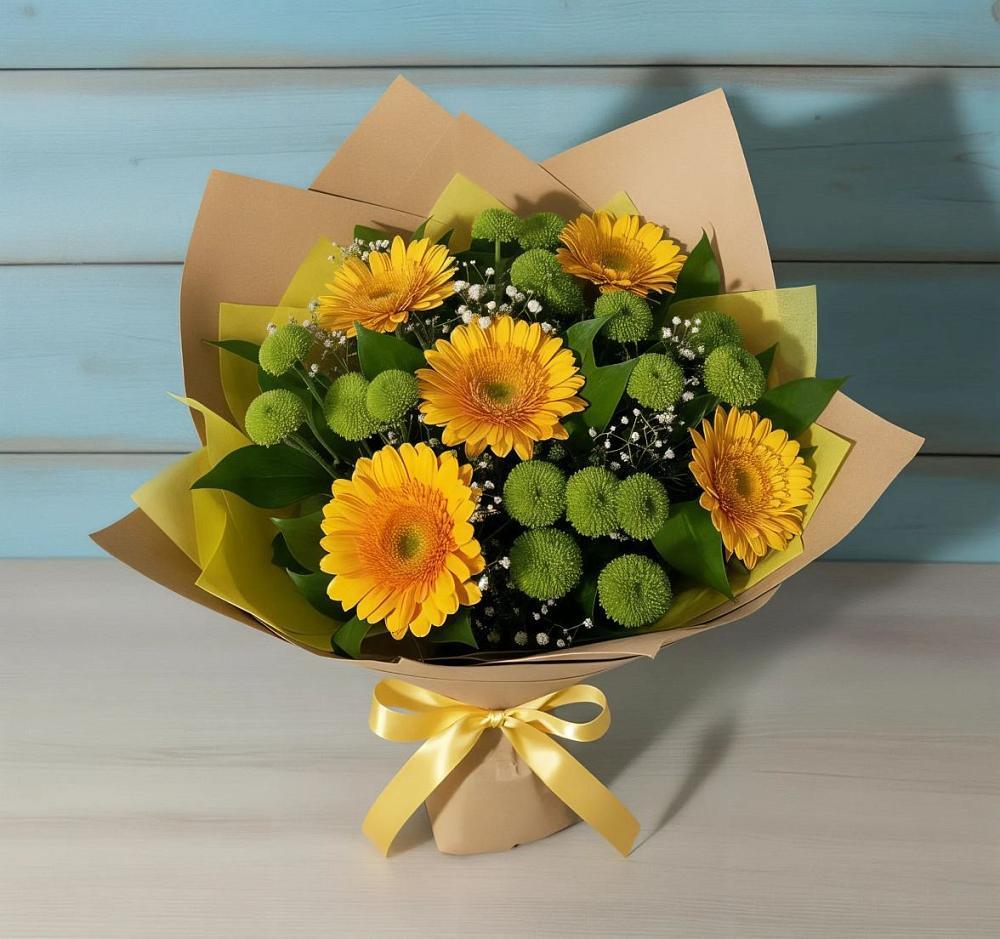 Букет цветов из: Герберы и Хризантемы в Левой Россоши