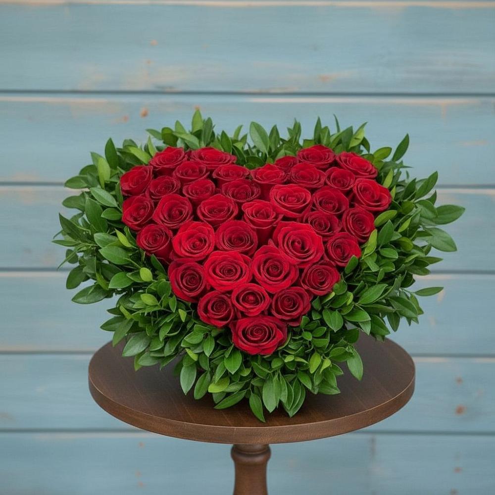 Цветочная композиция из Розы в виде сердца в Левой Россоши