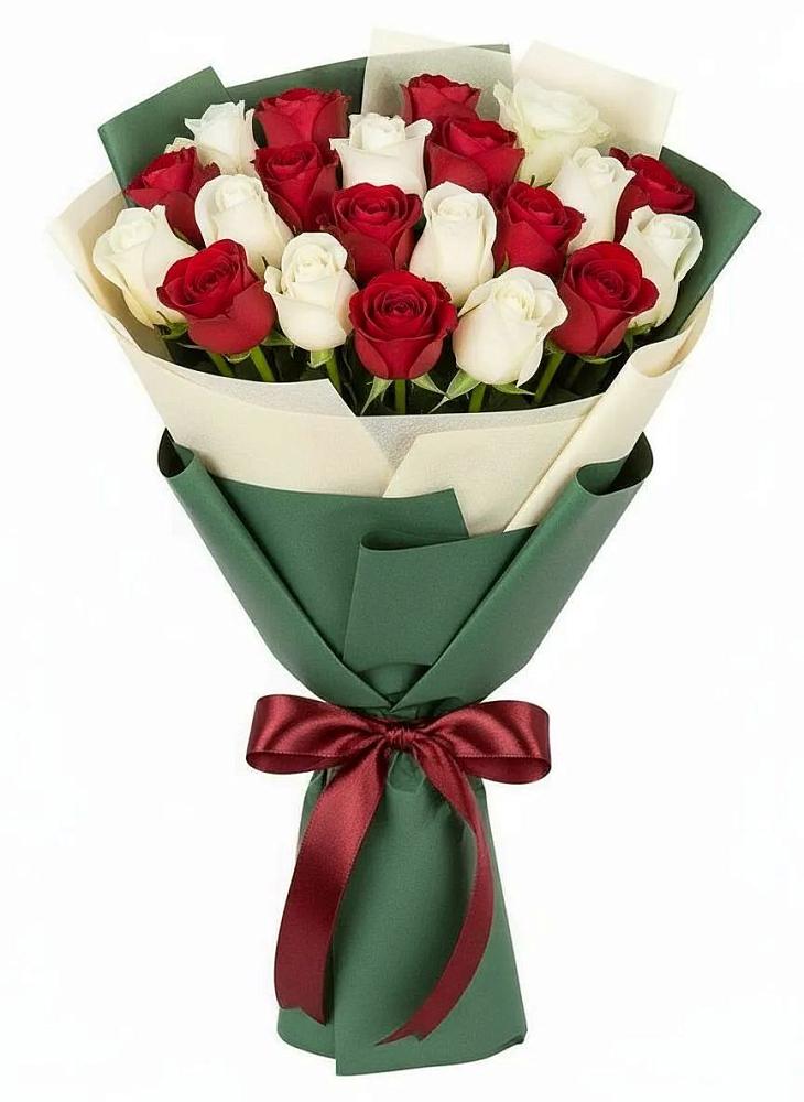 Букет Микс из красных и белых роз в Левой Россоши