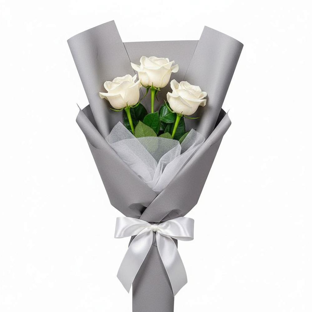 Букет 3 белые розы в Левой Россоши