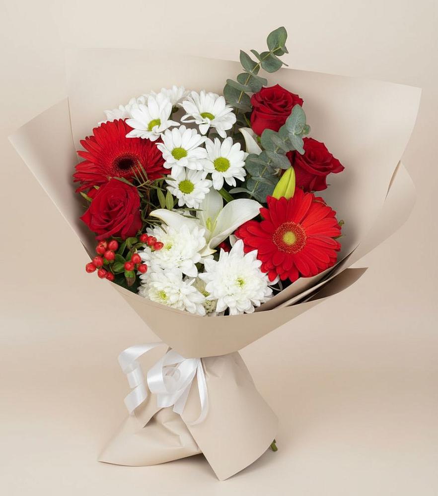 Букет цветов из: Розы, Хризантемы, Герберы и Лилии в Левой Россоши