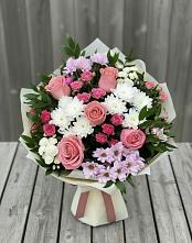 Букет цветов из:  Альстромерии, Гвоздики, Розы и Хризантемы #REPLACE_PRED# Левой Россоши