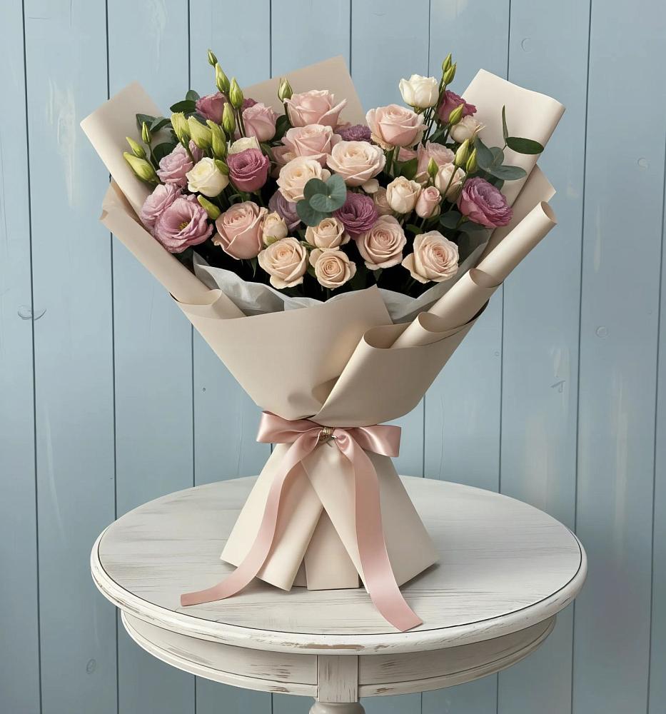 Букет цветов из: Розы и Лизиантусы в Левой Россоши