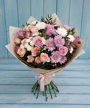 Букет цветов из:  Хризантемы, Розы и Альстромерии #REPLACE_PRED# Левой Россоши