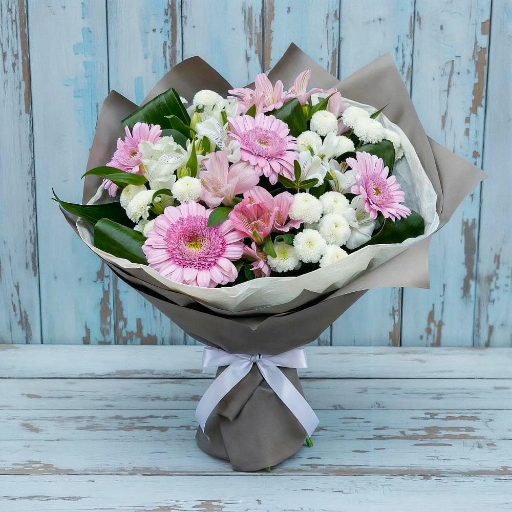 Букет цветов из: Герберы, Альстромерии и Хризантемы в Левой Россоши