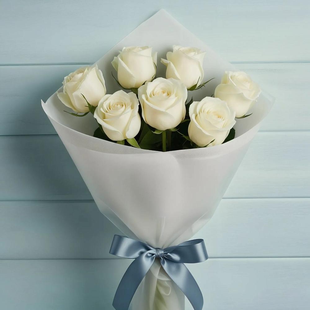 Букет 7 Белых роз Эдлесс Лав в Левой Россоши
